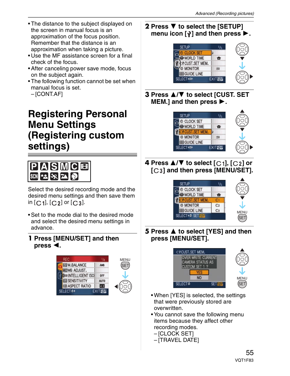 Registering personal menu settings | Panasonic DMC-FZ18 User Manual | Page 55 / 171
