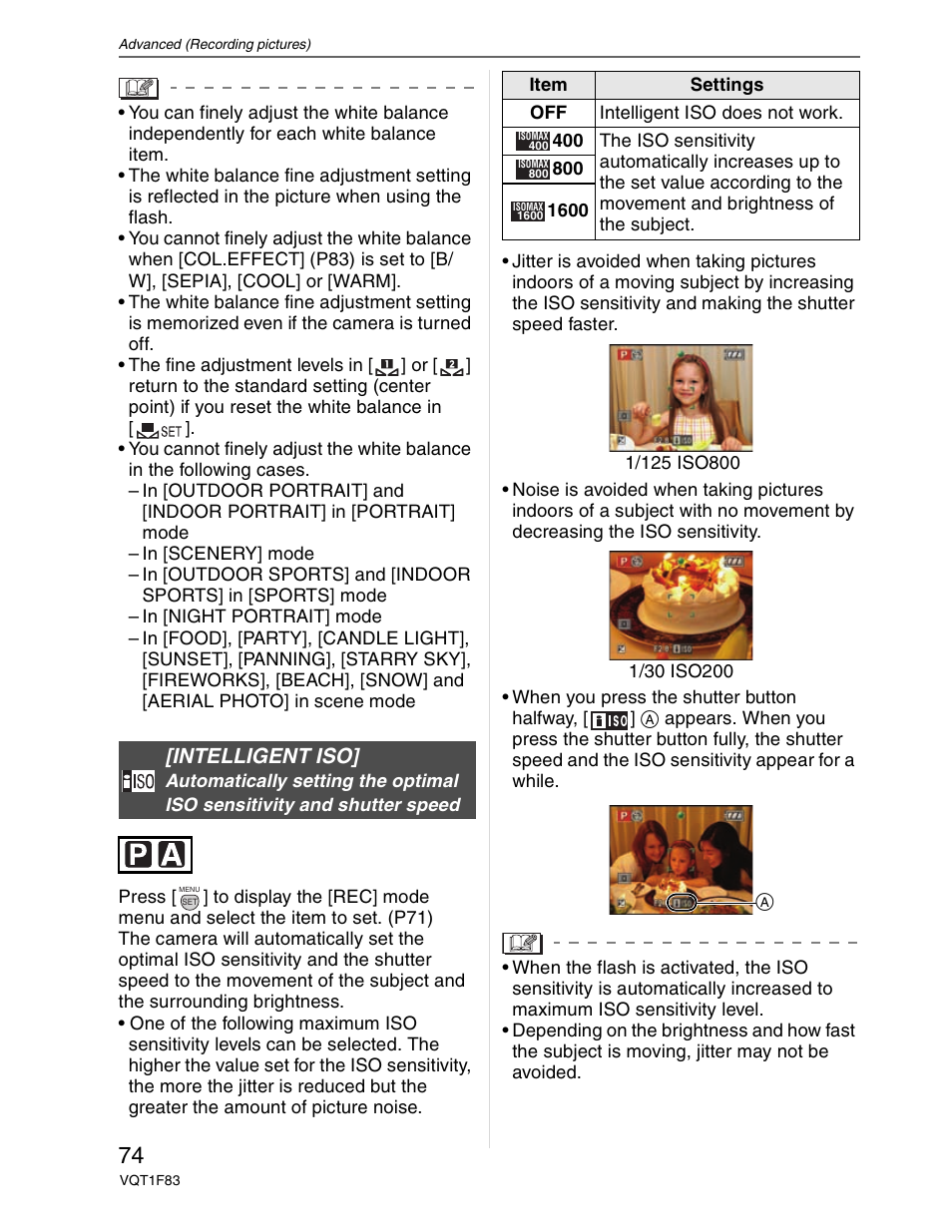 Intelligent iso | Panasonic DMC-FZ18 User Manual | Page 74 / 171