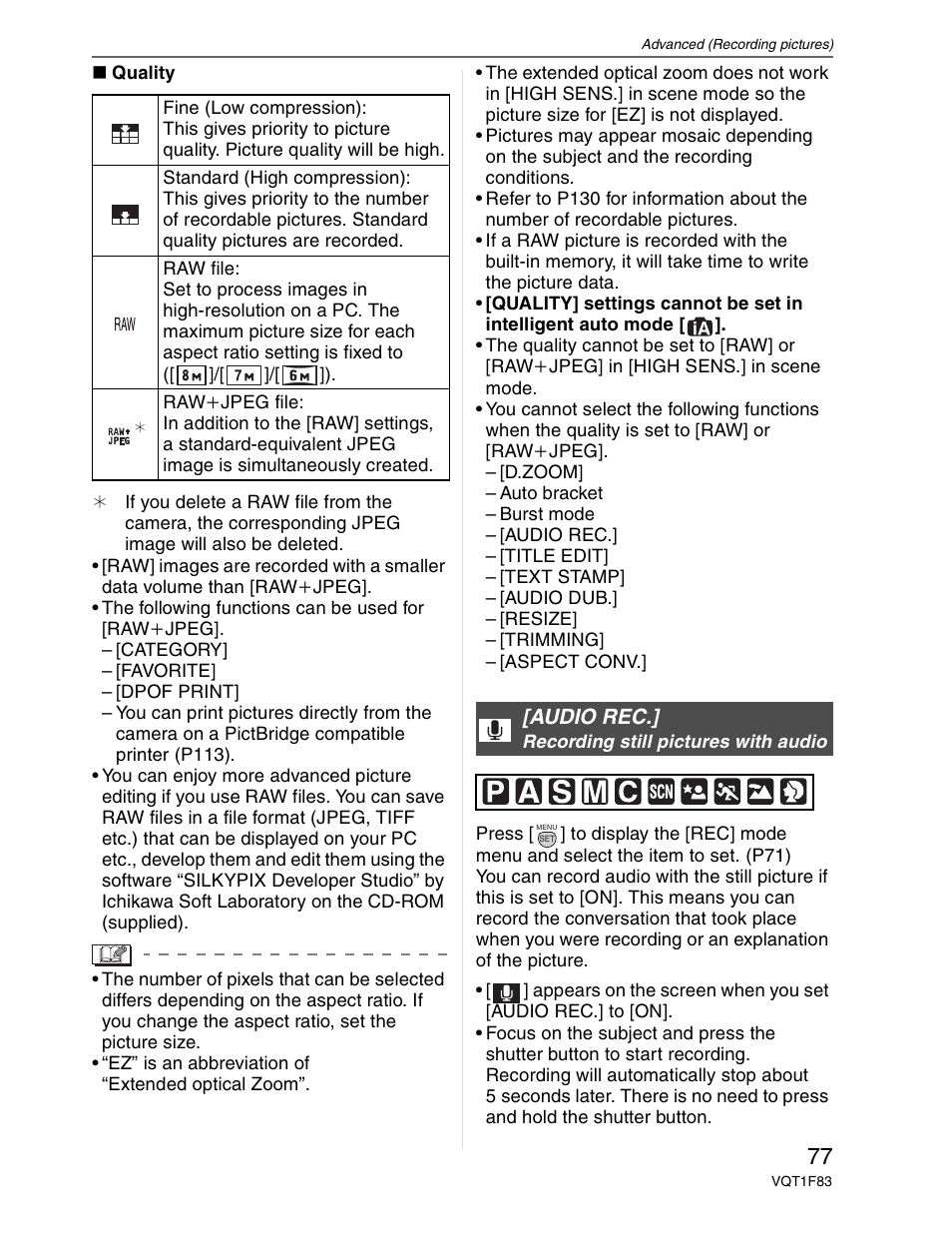 Audio record | Panasonic DMC-FZ18 User Manual | Page 77 / 171