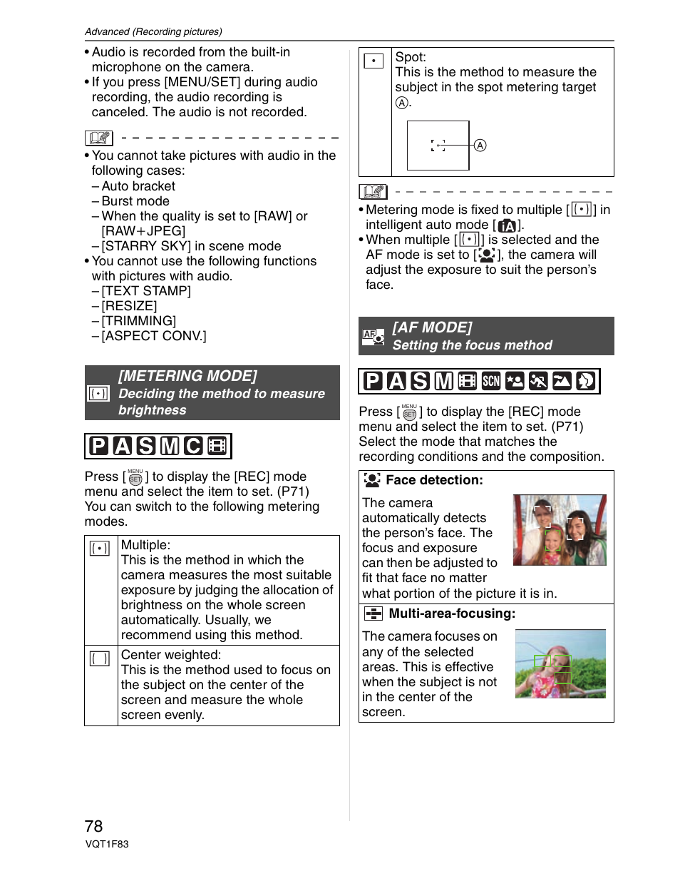 Metering mode, Af mode | Panasonic DMC-FZ18 User Manual | Page 78 / 171