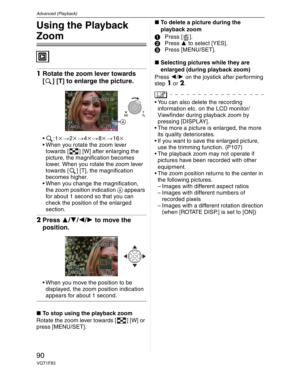Playback zoom, Using the playback zoom | Panasonic DMC-FZ18 User Manual | Page 90 / 171