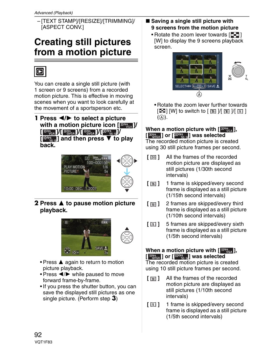 Creating still pictures from a motion picture | Panasonic DMC-FZ18 User Manual | Page 92 / 171