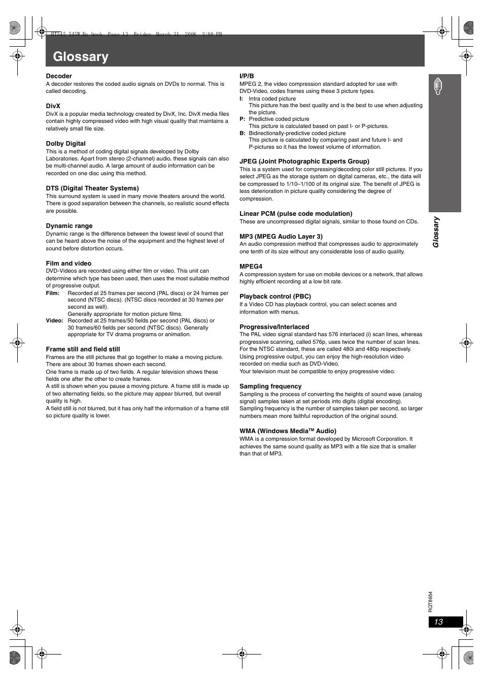 Glossary | Panasonic SC-HT545 User Manual | Page 13 / 40