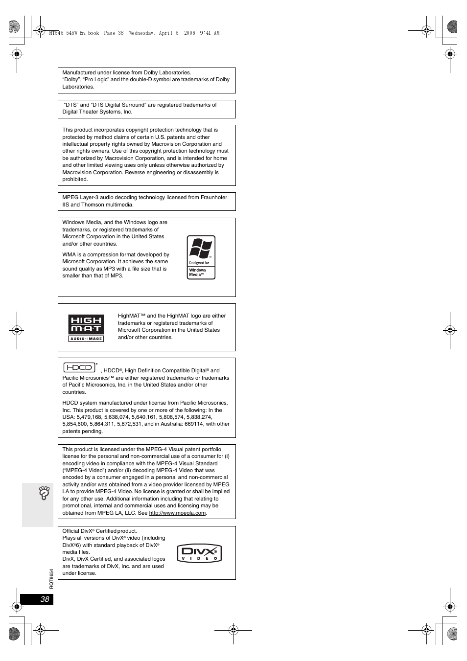 Panasonic SC-HT545 User Manual | Page 38 / 40