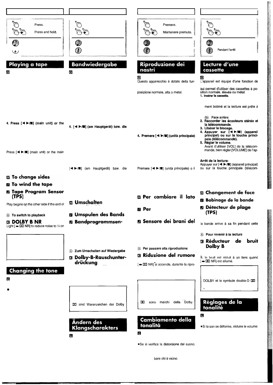 English deutsch italiano, Der bandlaufrichtung sor (tps), Del nastro awolgere il nastro nastro (tps) | Dolby b, Fransais | Panasonic RQ-SX45 User Manual | Page 5 / 6