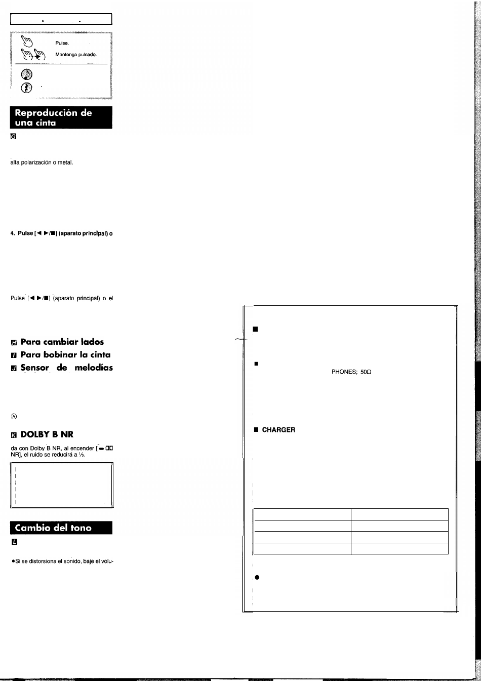 Specifications, Espanol, De ia cinta (tps) | Panasonic RQ-SX45 User Manual | Page 6 / 6