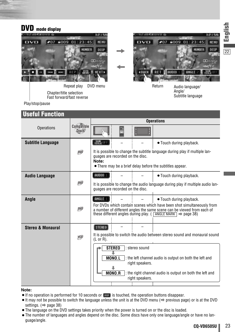English, Useful function | Panasonic CQ-VD6505U User Manual | Page 23 / 52