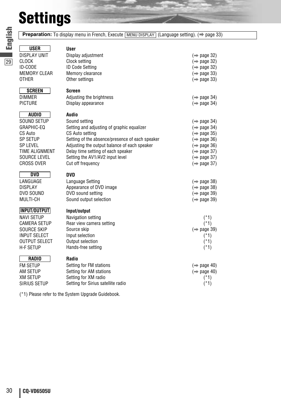 Settings, English | Panasonic CQ-VD6505U User Manual | Page 30 / 52