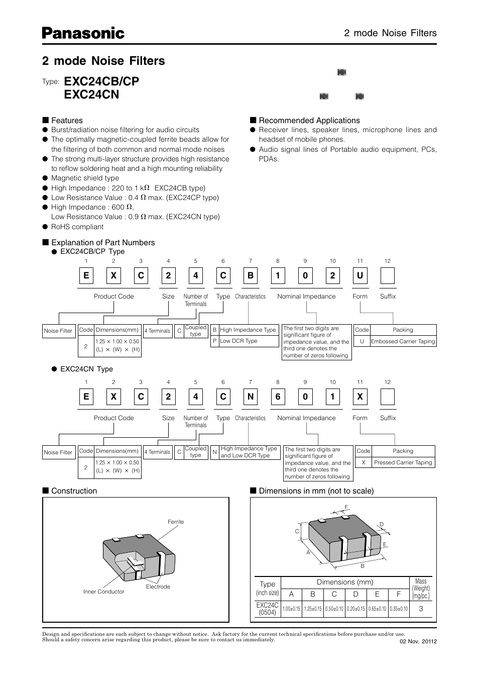 Panasonic EXC24CB/CP User Manual | 4 pages