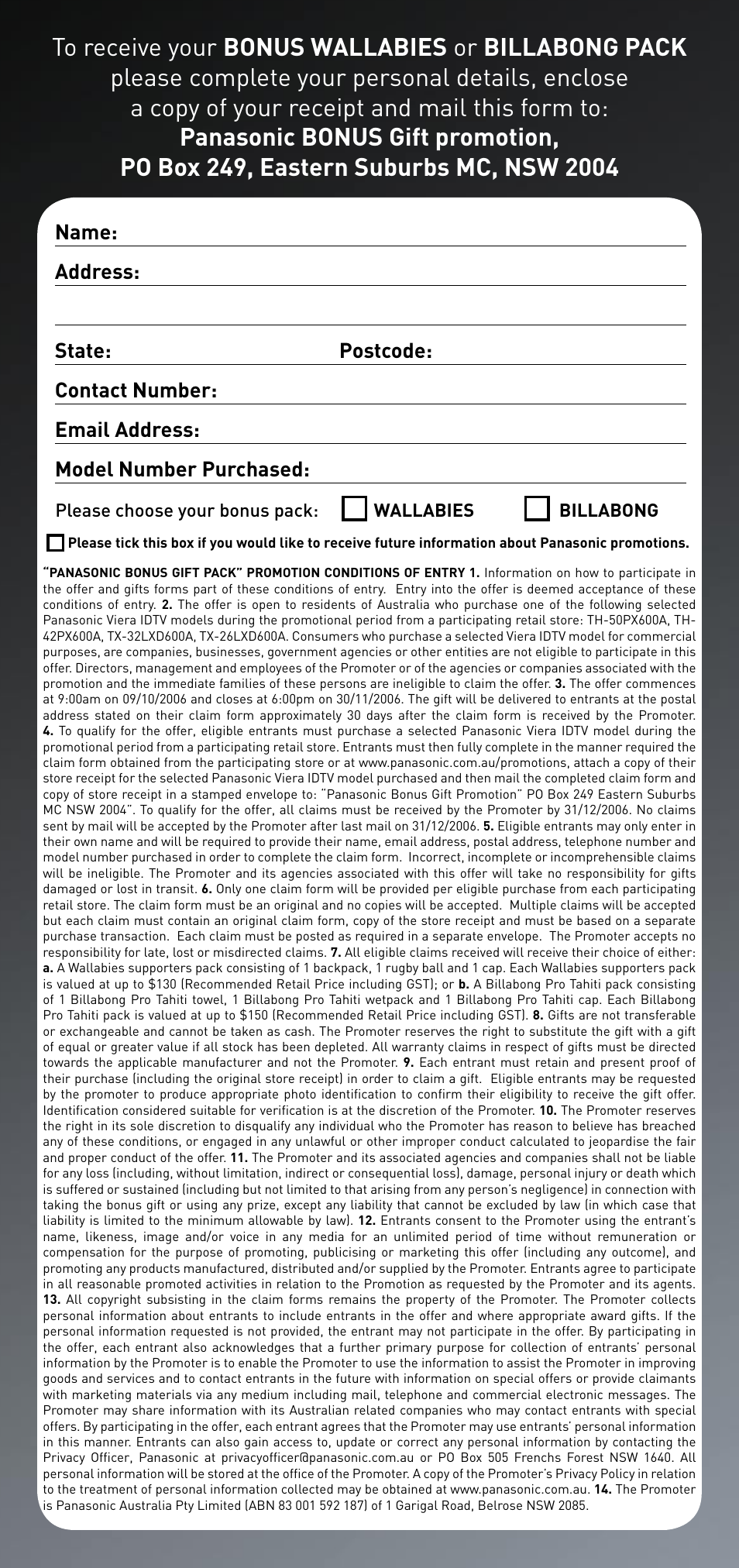 Please choose your bonus pack: wallabies billabong | Panasonic Plasma or LCD TV User Manual | Page 2 / 2