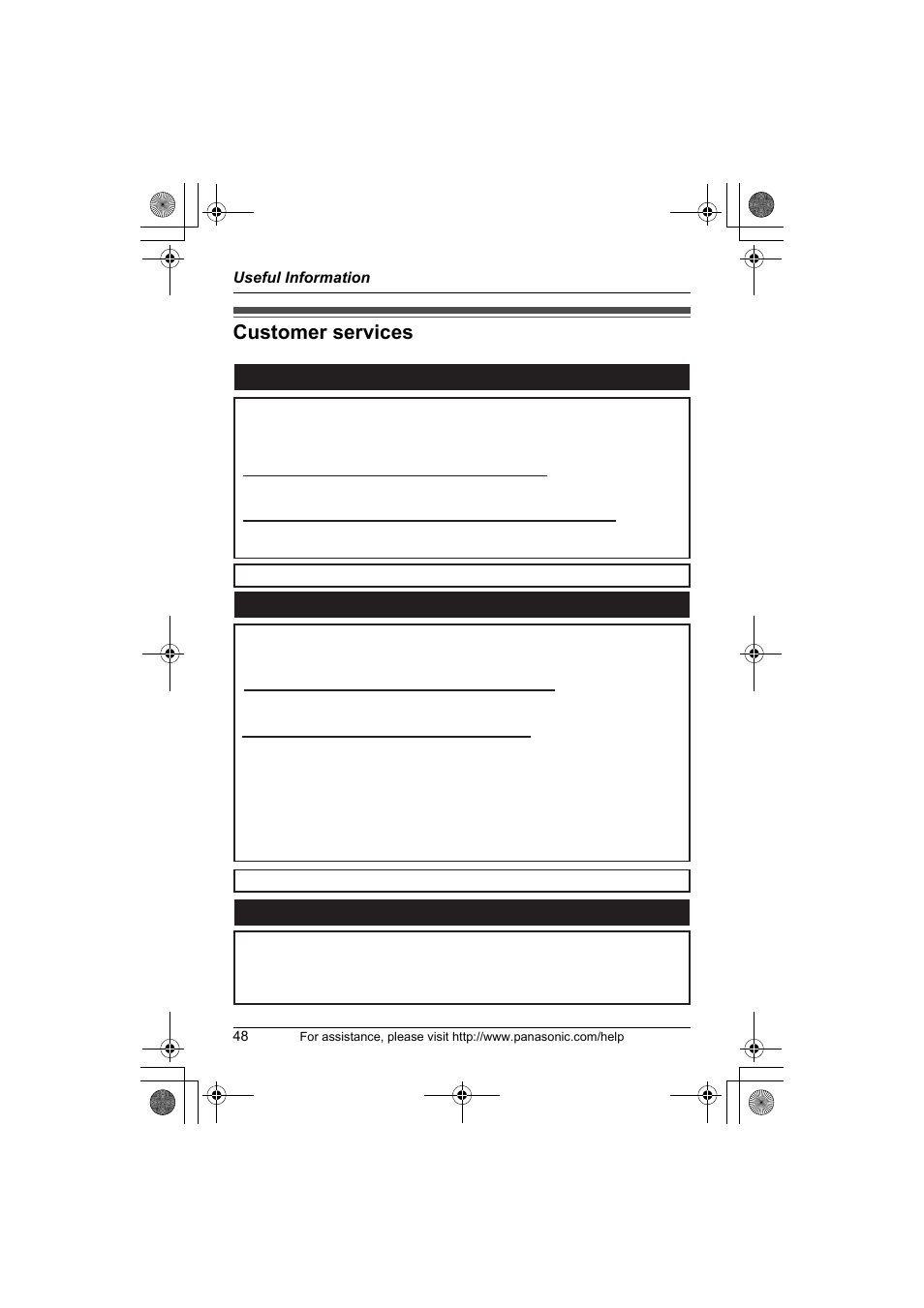 Customer services, Customer services customer services directory, Accessory purchases service in puerto rico | Panasonic KX-TG1034 User Manual | Page 48 / 52