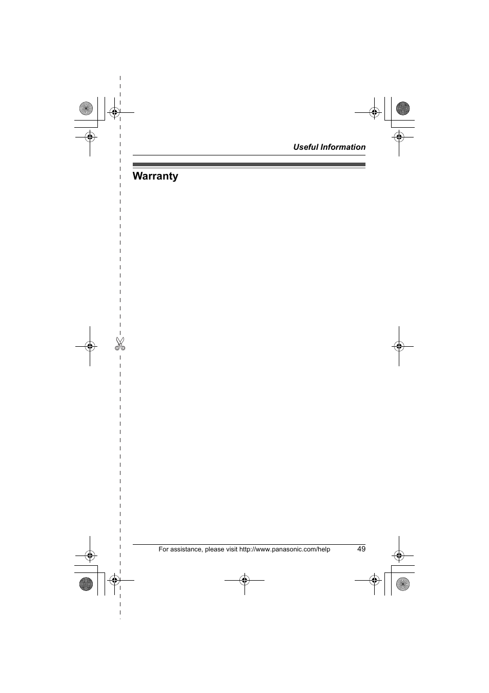 Warranty, Panasonic telephone products limited warranty | Panasonic KX-TG1034 User Manual | Page 49 / 52