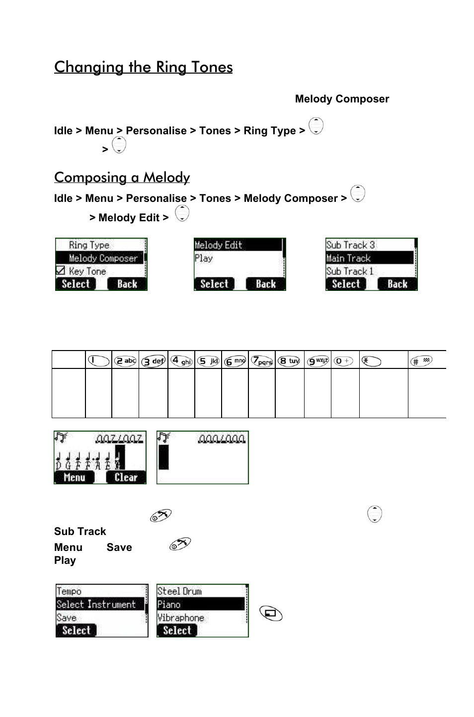 Changing the ring tones, Composing a melody | Panasonic EB-GD55 EN User Manual | Page 16 / 36