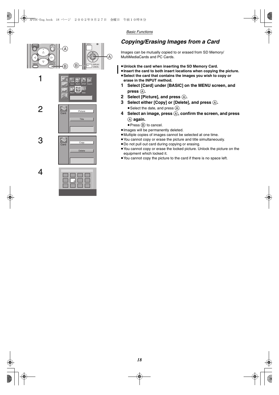 Copying/erasing images from a card | Panasonic SV-AP10U User Manual | Page 18 / 56