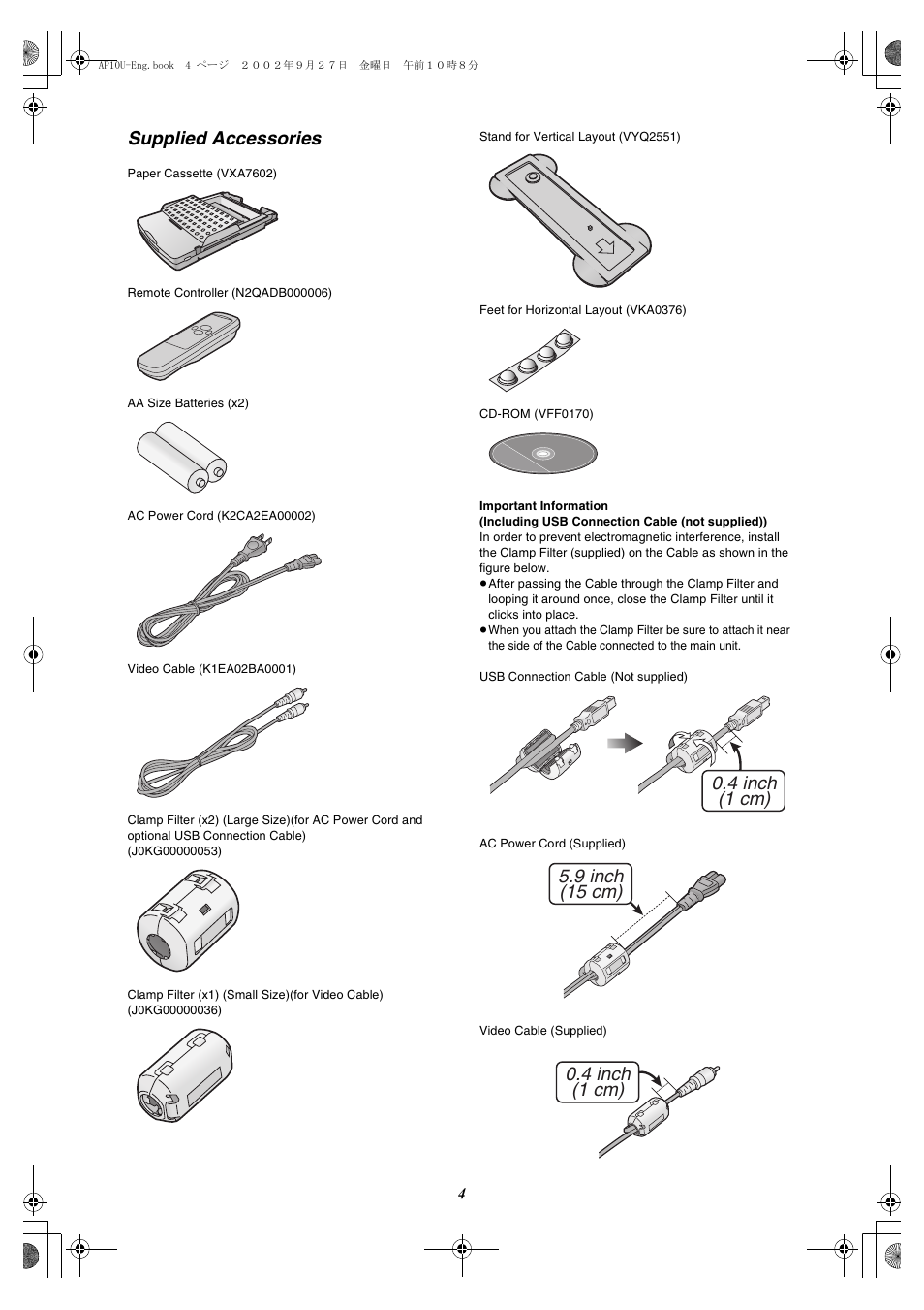 Supplied accessories | Panasonic SV-AP10U User Manual | Page 4 / 56
