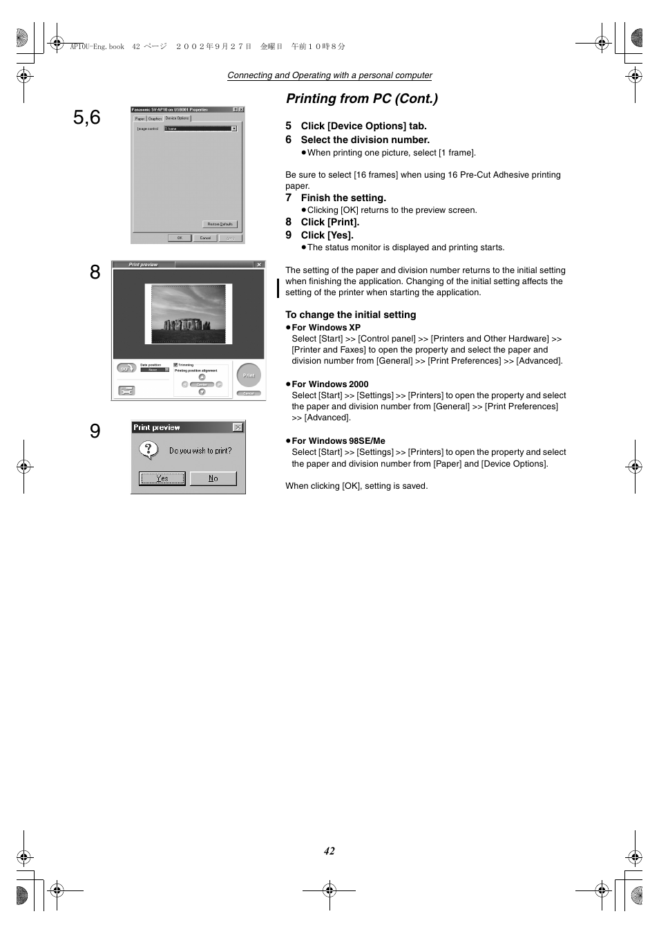 Printing from pc (cont.) | Panasonic SV-AP10U User Manual | Page 42 / 56