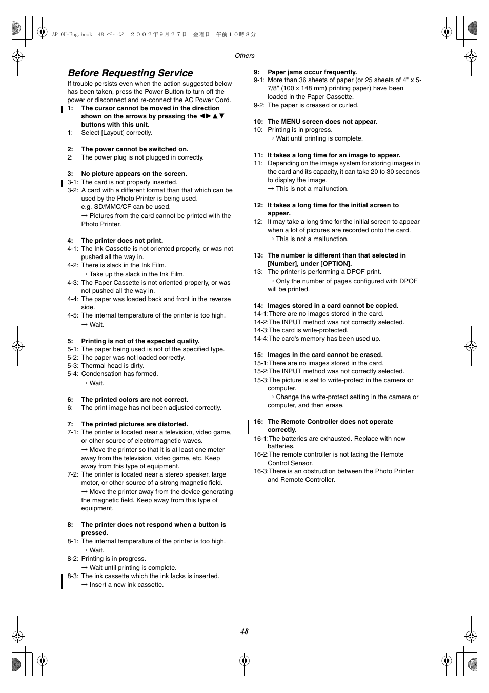 Before requesting service | Panasonic SV-AP10U User Manual | Page 48 / 56