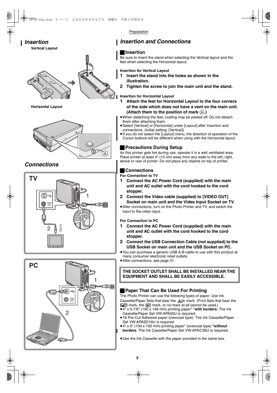Insertion and connections, A1 2, 2insertion | Connections | Panasonic SV-AP10U User Manual | Page 9 / 56
