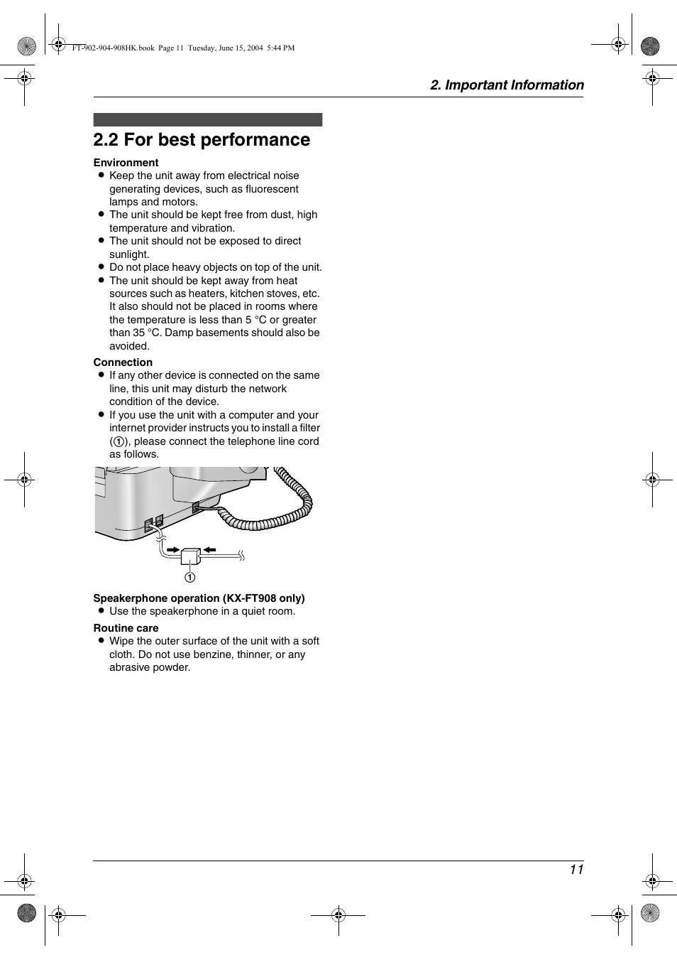 2 for best performance, Important information 11 | Panasonic KX-FT904HK User Manual | Page 11 / 20