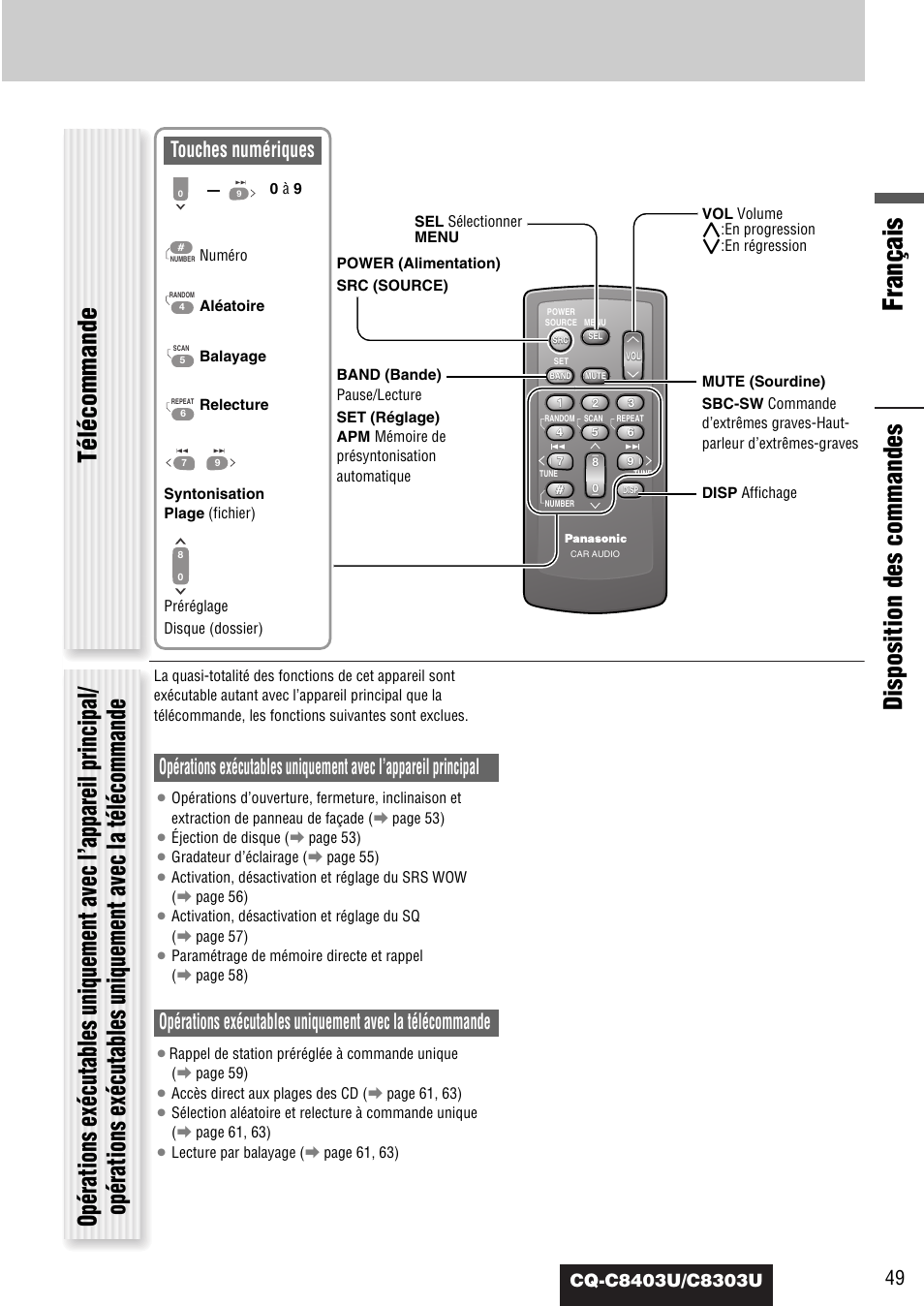 Français, Touches numériques | Panasonic CQ-C8403U User Manual | Page 49 / 114