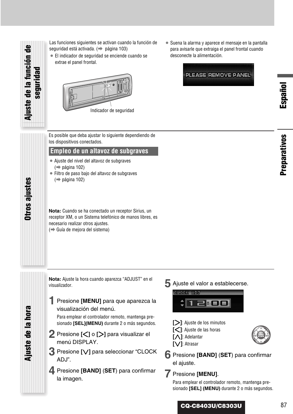 Español | Panasonic CQ-C8403U User Manual | Page 87 / 114