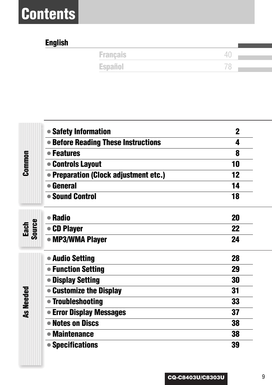 Panasonic CQ-C8403U User Manual | Page 9 / 114