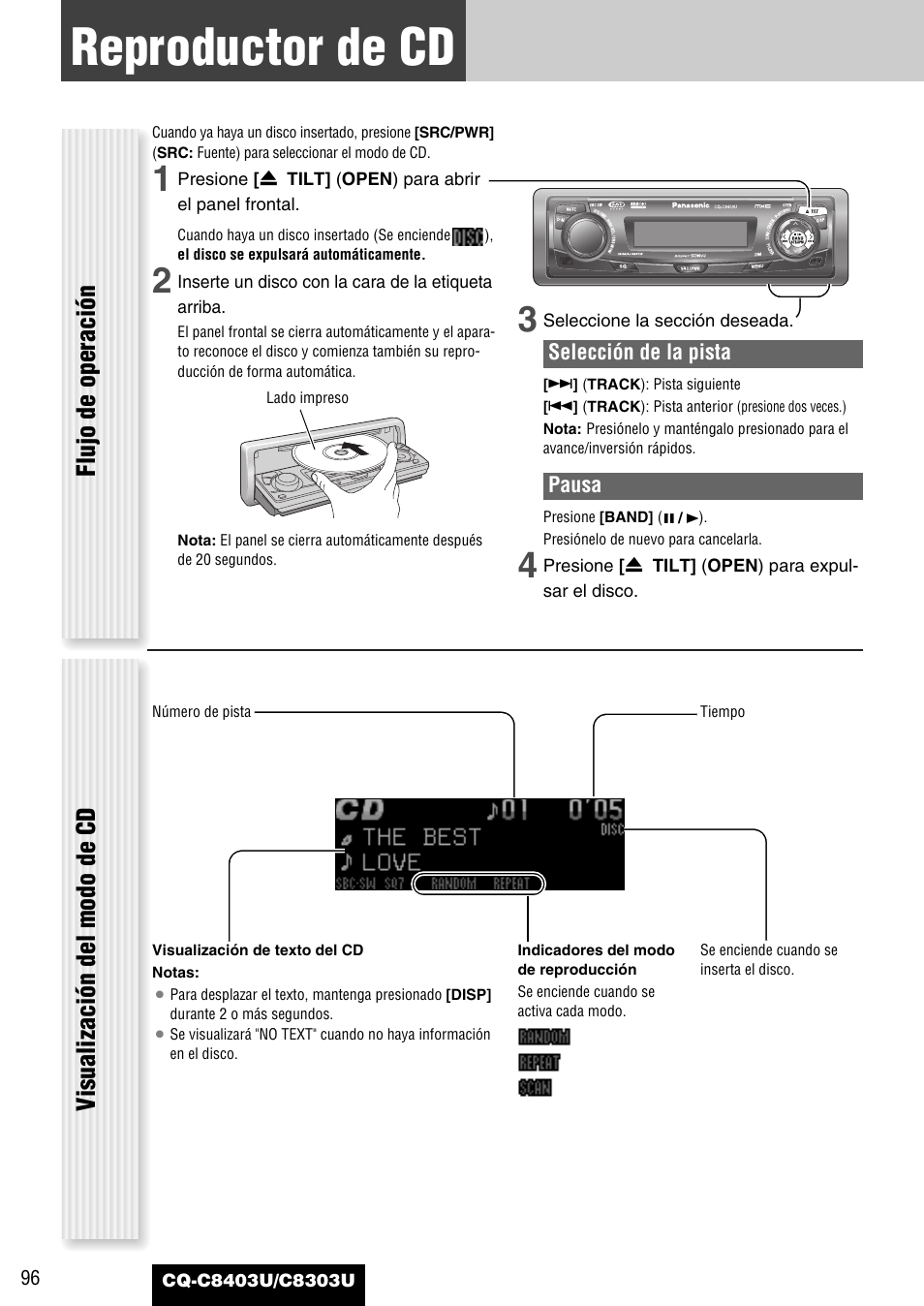 Reproductor de cd, Flujo de operación visualización del modo de cd | Panasonic CQ-C8403U User Manual | Page 96 / 114