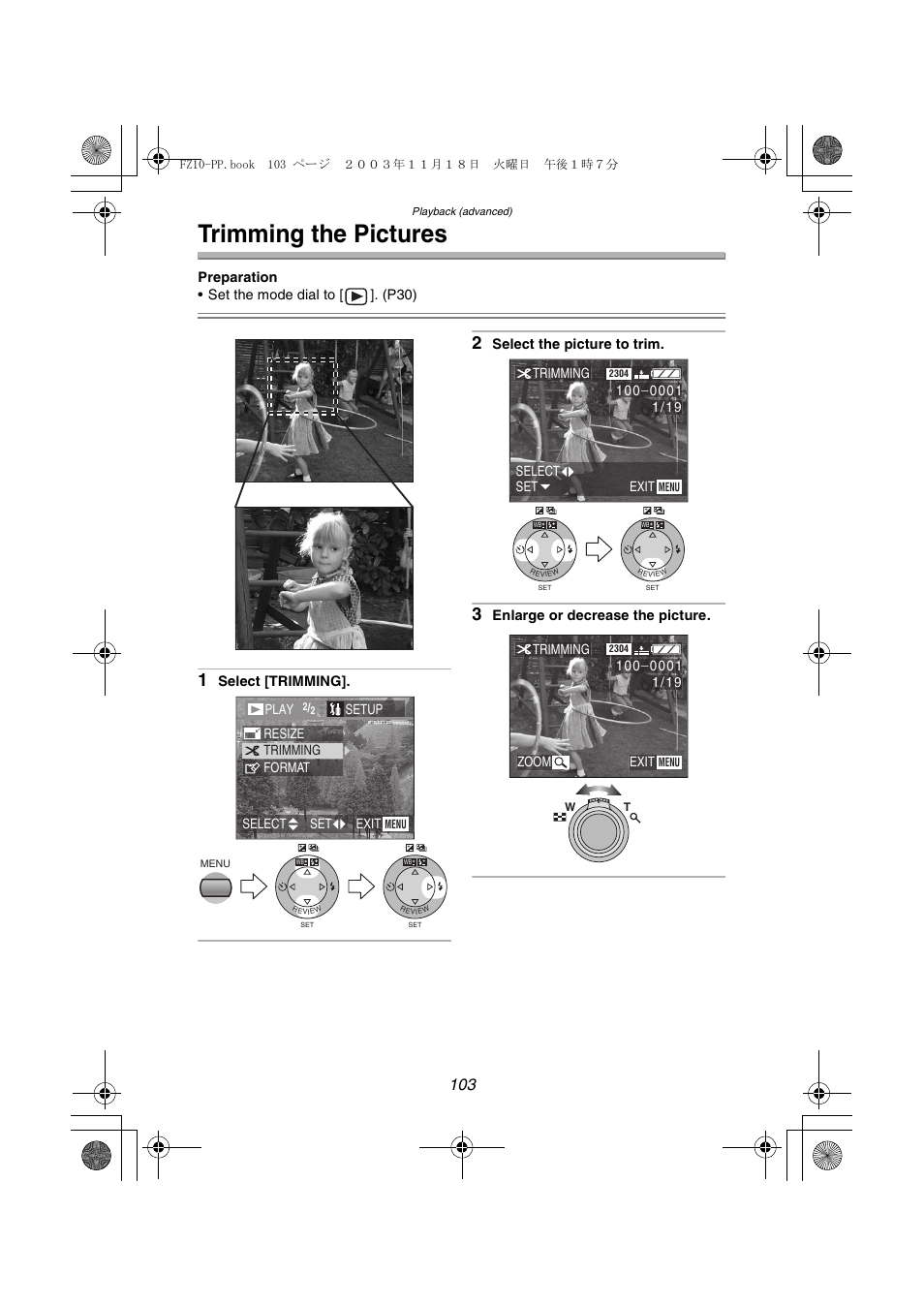 Trimming the pictures | Panasonic DMC-FZ10PP User Manual | Page 103 / 144