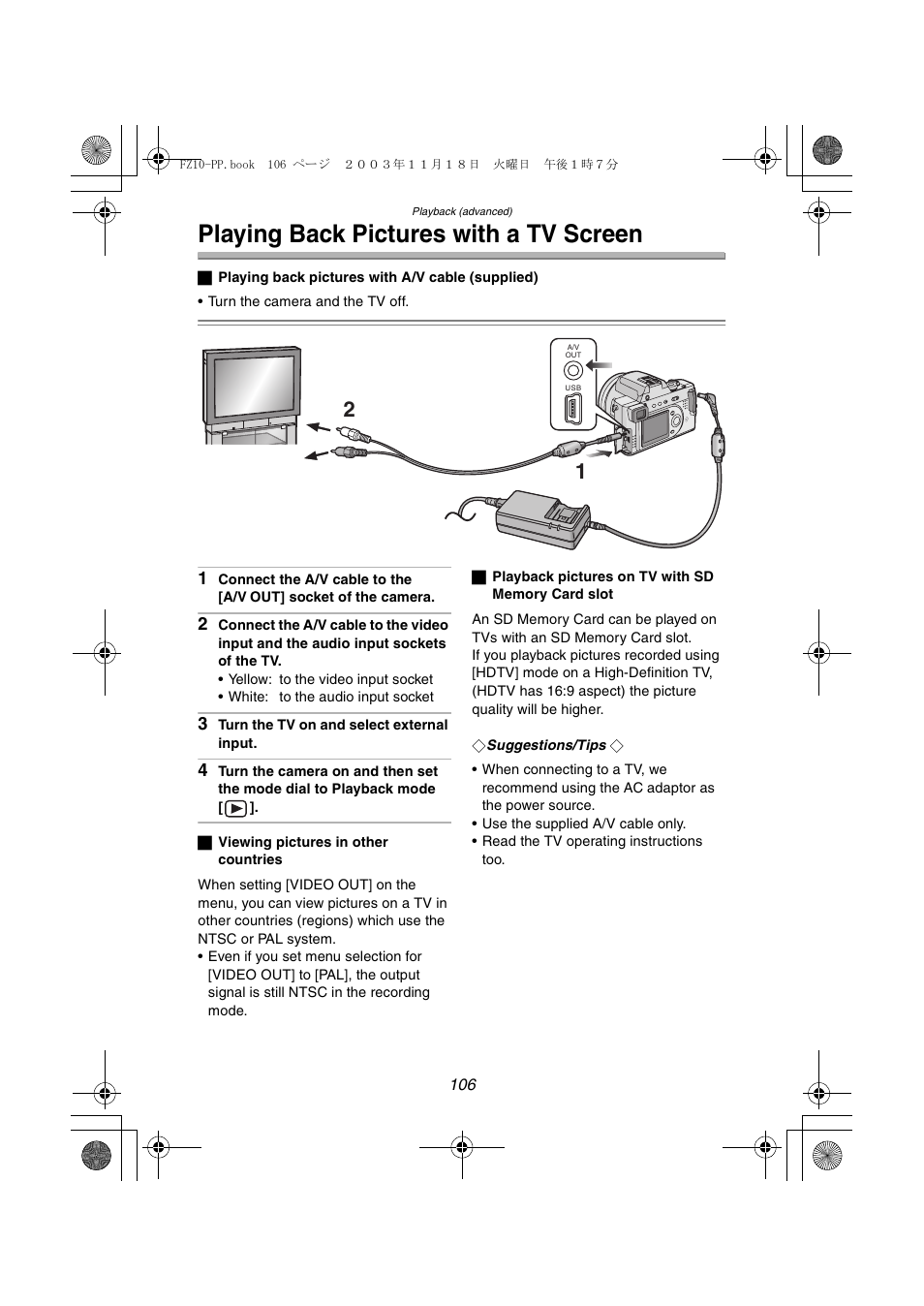 Playing back pictures with a tv screen | Panasonic DMC-FZ10PP User Manual | Page 106 / 144