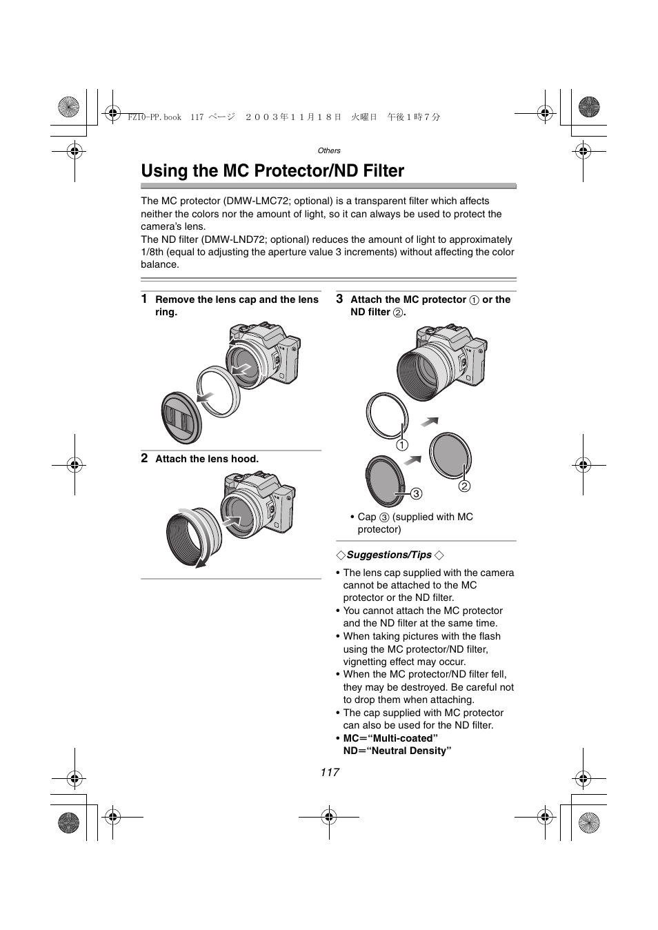 Others, Using the mc protector/nd filter | Panasonic DMC-FZ10PP User Manual | Page 117 / 144