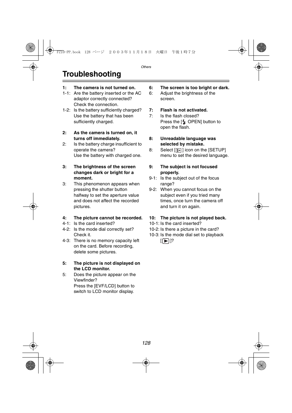 Troubleshooting | Panasonic DMC-FZ10PP User Manual | Page 128 / 144