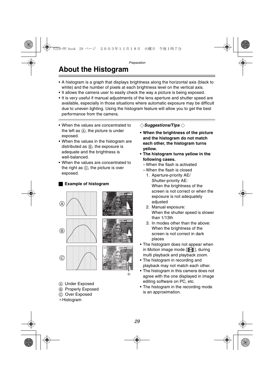 About the histogram | Panasonic DMC-FZ10PP User Manual | Page 29 / 144