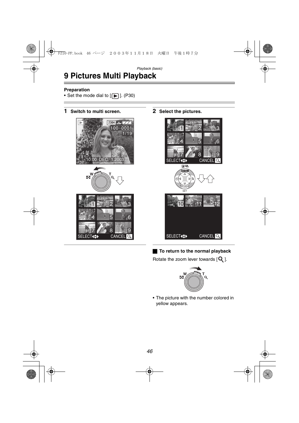 9 pictures multi playback | Panasonic DMC-FZ10PP User Manual | Page 46 / 144