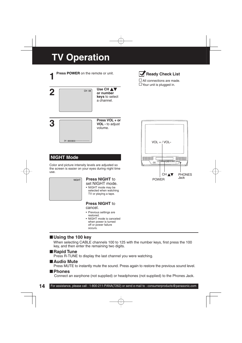 Tv operation | Panasonic PV C2033W User Manual | Page 14 / 40