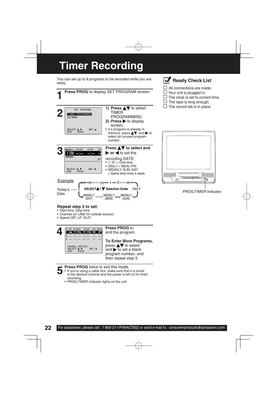 Timer operation, Timer recording | Panasonic PV C2033W User Manual | Page 22 / 40