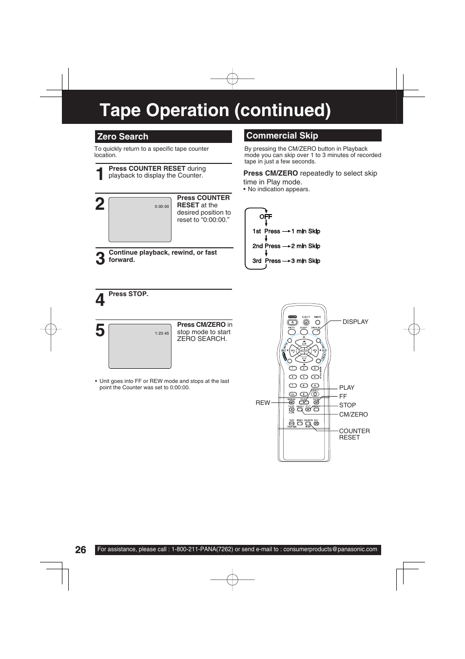 Tape operation (continued) | Panasonic PV C2033W User Manual | Page 26 / 40