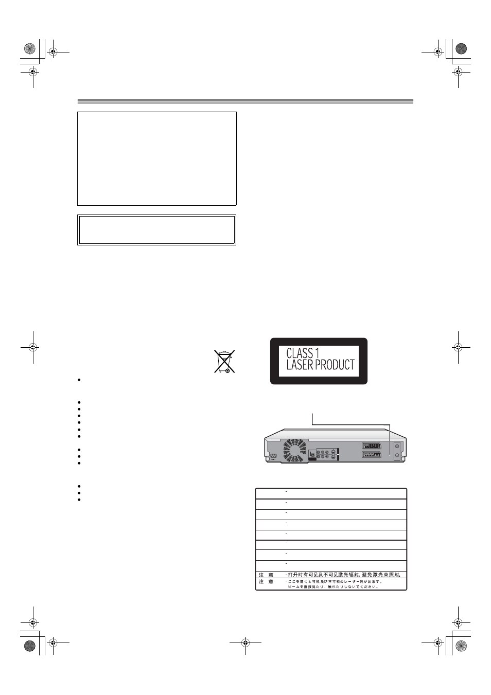 Warning and important information, Luokan 1 laserlaite klass 1 laser apparat, Displays | Panasonic DMR E50 User Manual | Page 6 / 78