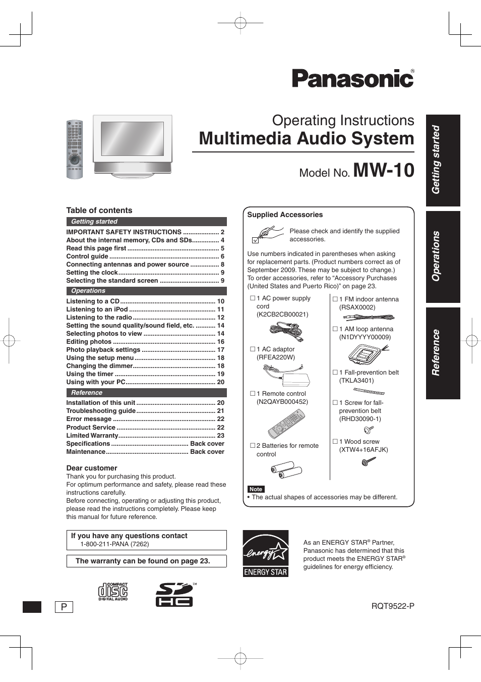 Panasonic MW-10 User Manual | 24 pages