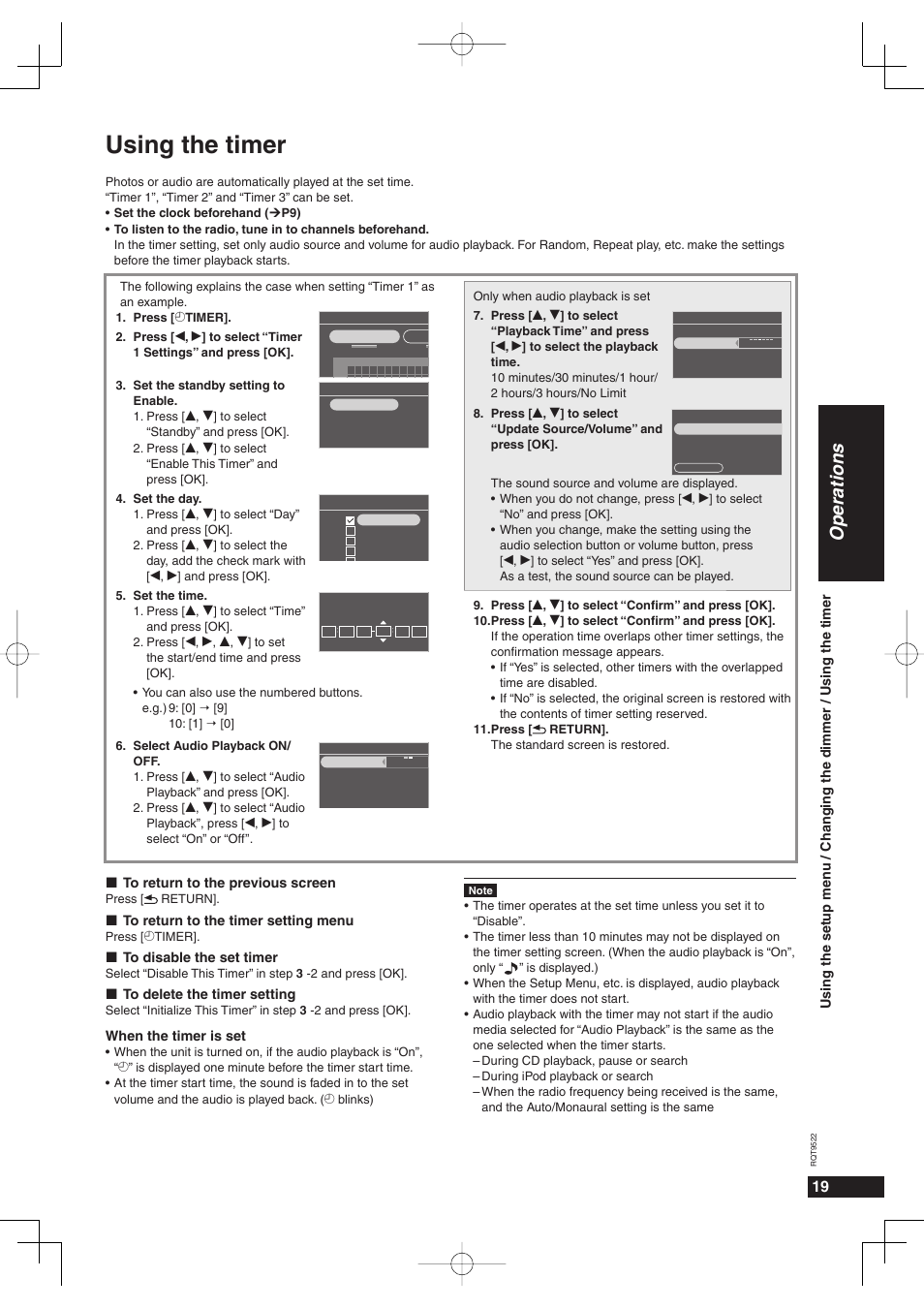 Using the timer, Operations | Panasonic MW-10 User Manual | Page 19 / 24