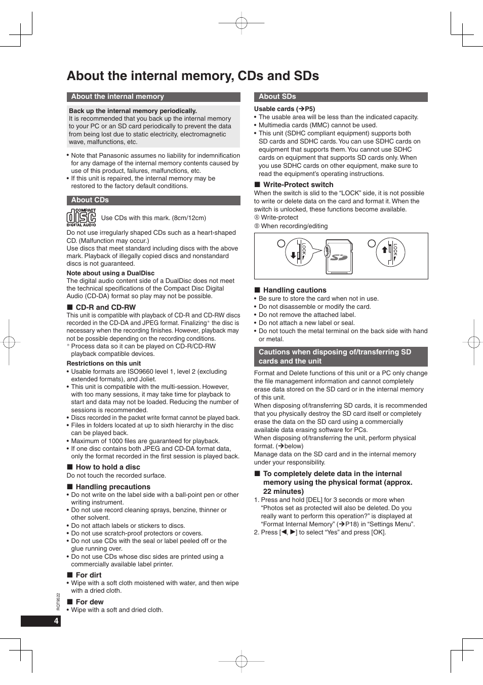 About the internal memory, cds and sds | Panasonic MW-10 User Manual | Page 4 / 24