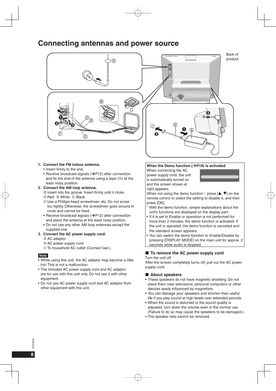 Connecting antennas and power source | Panasonic MW-10 User Manual | Page 8 / 24