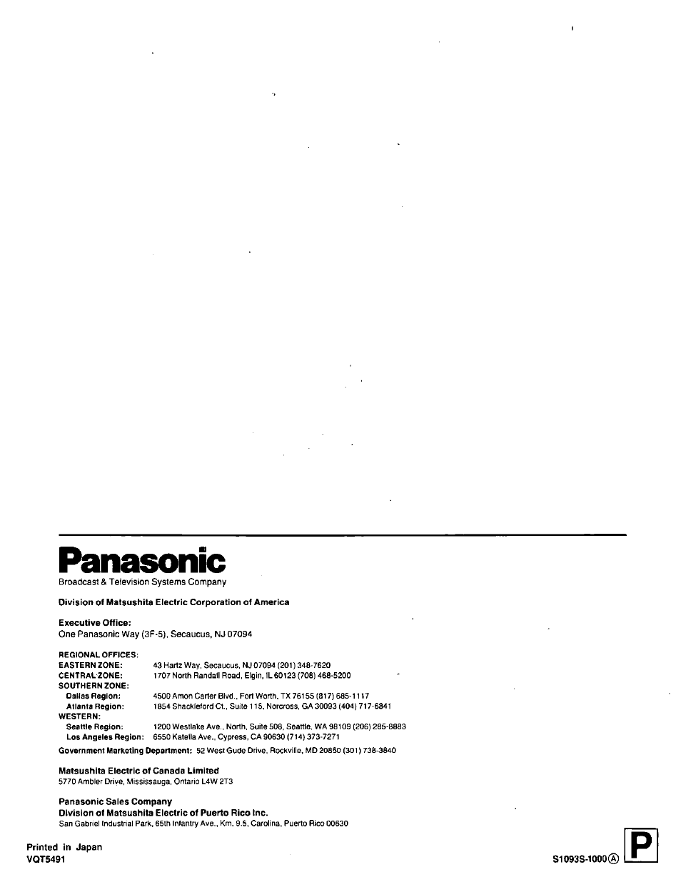 Panasonic | Panasonic AG-5210 User Manual | Page 16 / 16