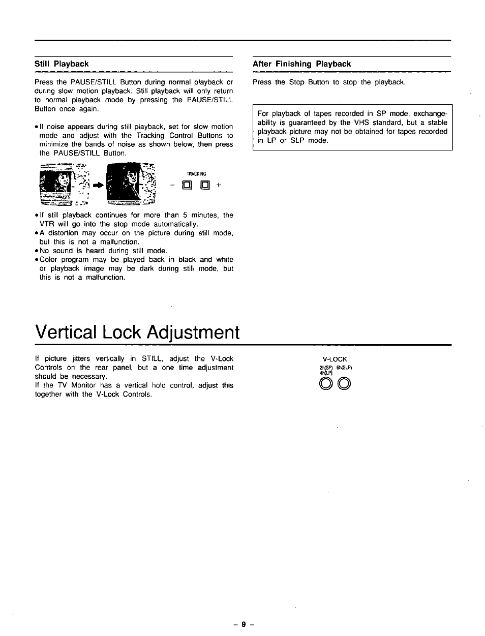 Still playback, After finishing playback, Vertical lock adjustment | Panasonic AG-5210 User Manual | Page 9 / 16