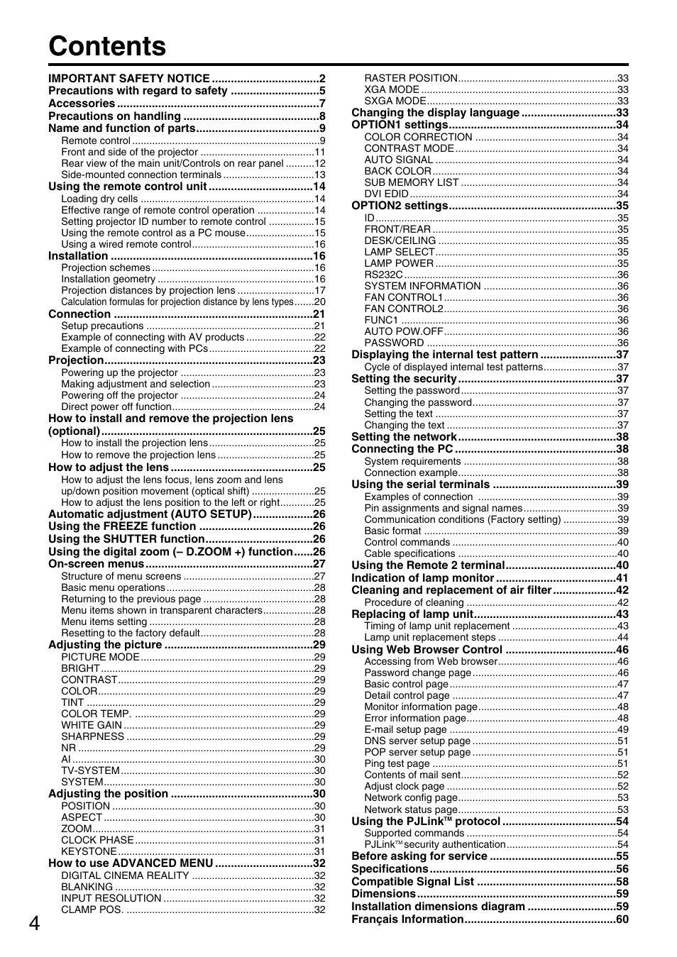 Panasonic PT-DW5000UL User Manual | Page 4 / 68