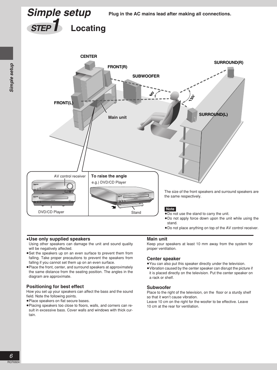 Simple setup, Step, Locating | Panasonic SC-DT310  EN User Manual | Page 6 / 40