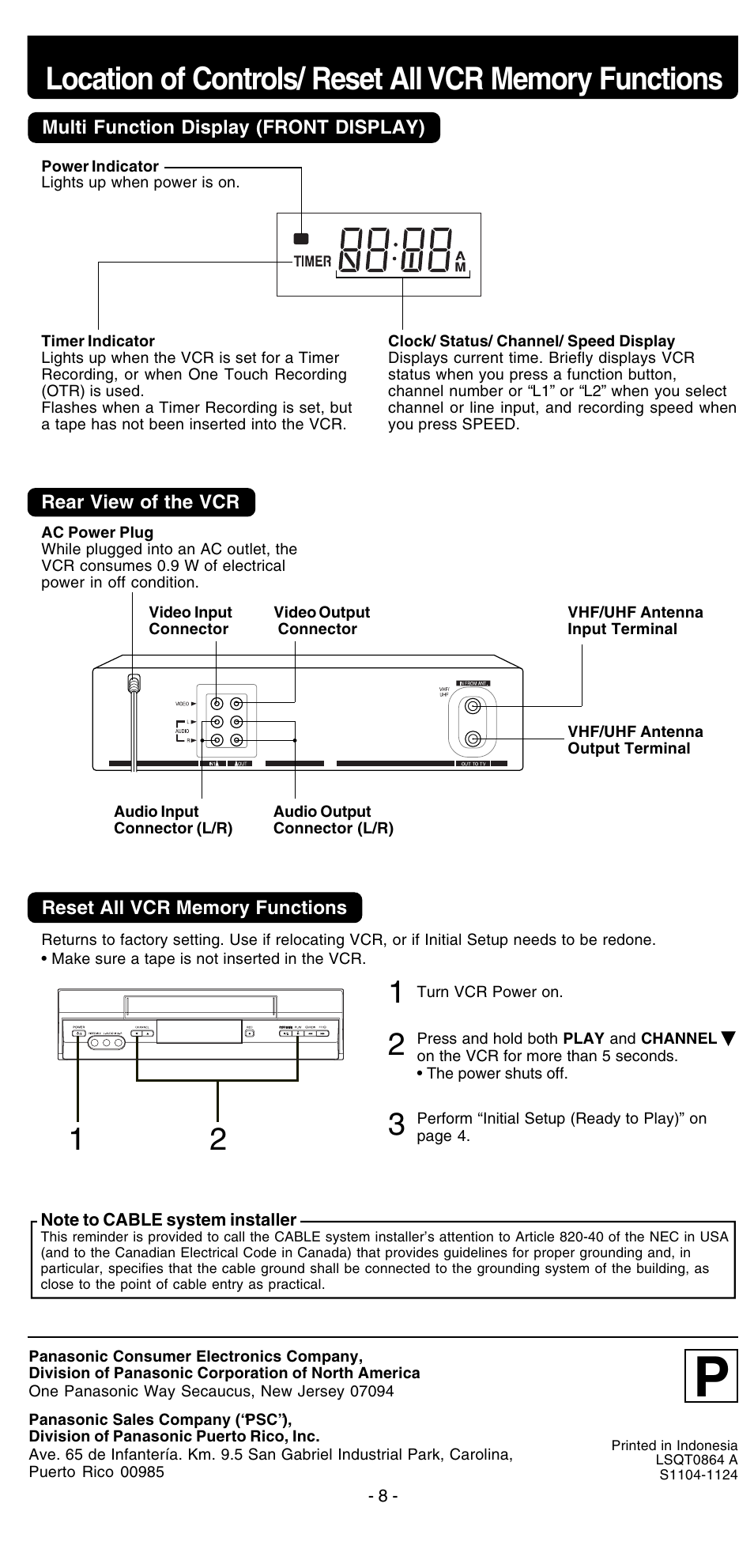 Panasonic PV-V4525S User Manual | Page 8 / 24