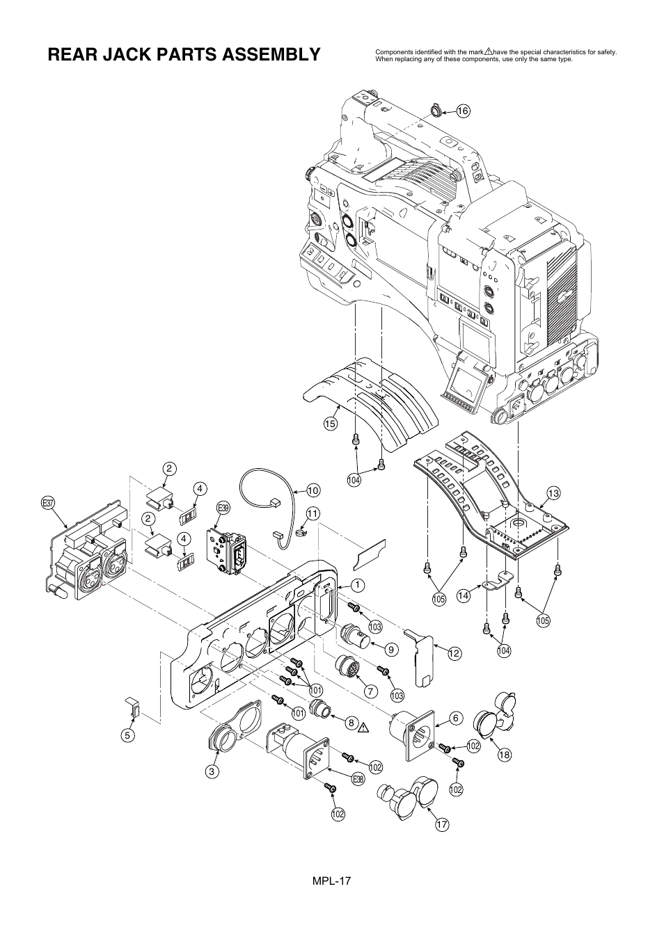 Rear jack parts assembly | Panasonic AJ-HPX2000P User Manual | Page 18 / 25