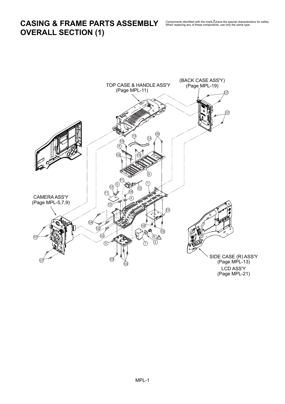 Casing & frame parts assembly overall section (1) | Panasonic AJ-HPX2000P User Manual | Page 2 / 25