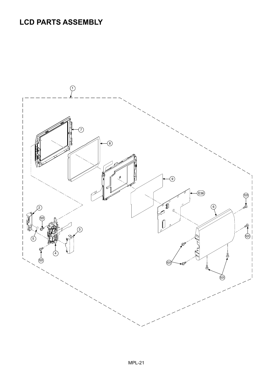 Lcd parts assembly, Mpl-21 | Panasonic AJ-HPX2000P User Manual | Page 22 / 25