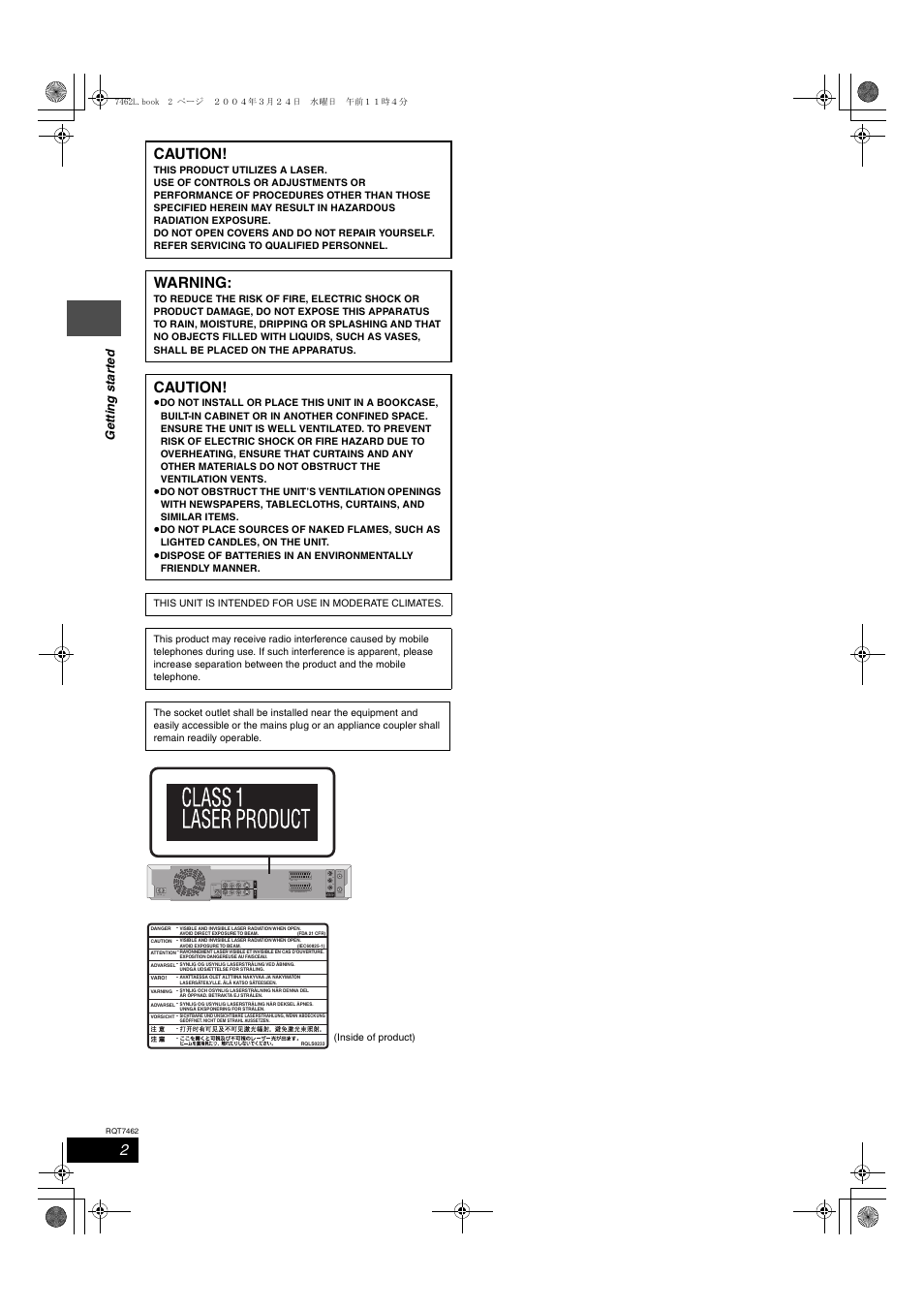 Caution, Warning | Panasonic DMR-E85H User Manual | Page 2 / 52